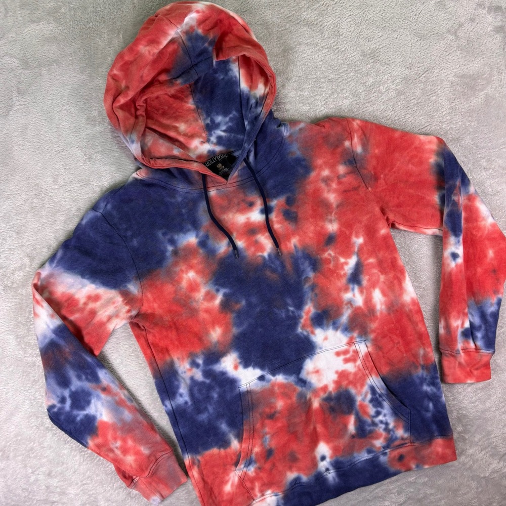Hollywood The Jean People Women's Hoodie S Red‎ Blue Tie Dye Pullover Sweatshirt